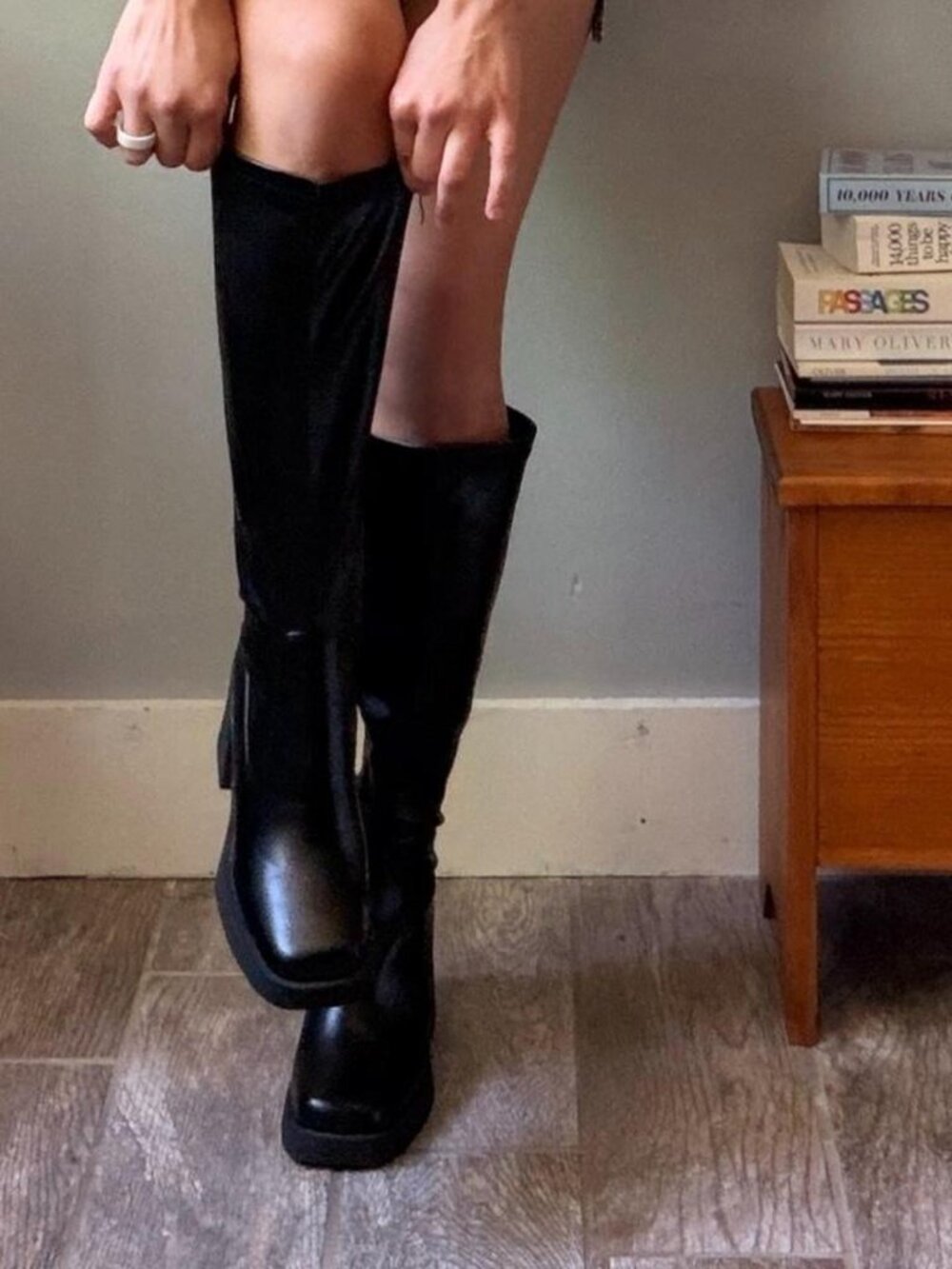 Black knee high platform boots